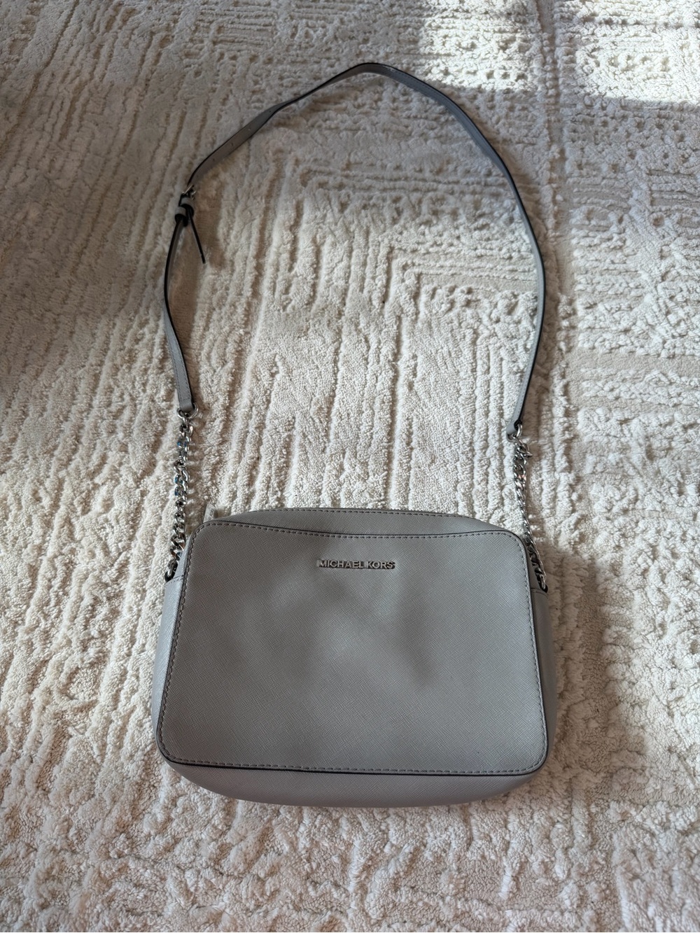 Michael Kors Light Gray Saffiano Leather Crossbody Bag